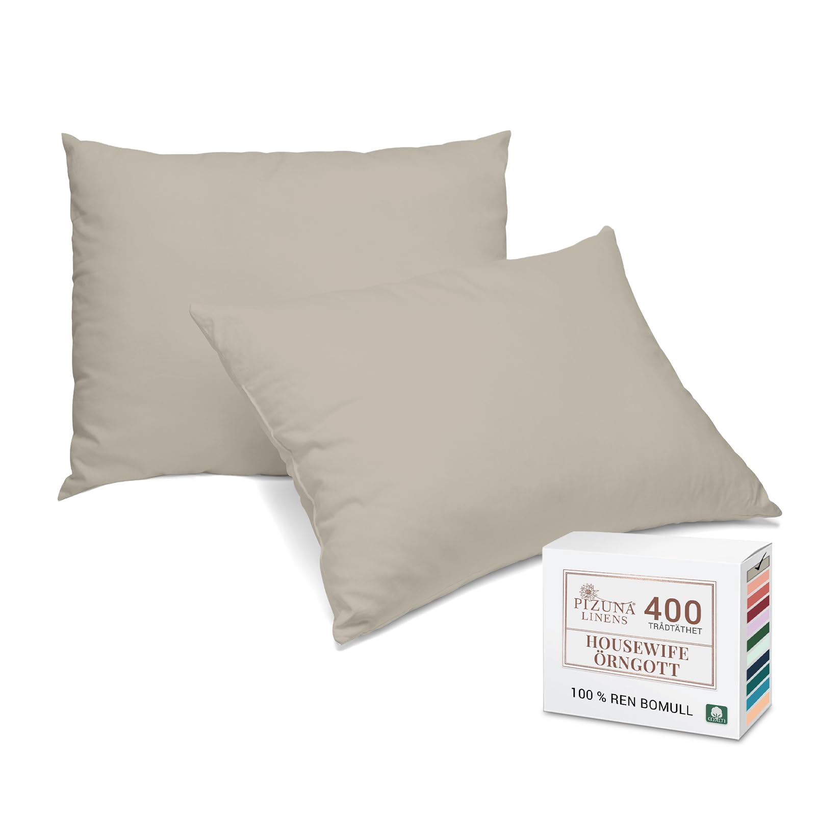 Pizuna set of 2 Pillowcase 50X60 Taupe 400 Threads Long Stacked Cotton - SE - Örngott - 50 x 60 cm (2 st) - simply taupe