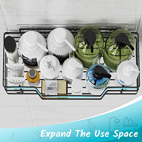 Image of Moforoco Shower Caddy Shelf Organizer Rack, Self Adhesive Black Bathroom Shelves Basket, Home Farmhouse Wall Inside Organization and Storage Decor Rv Accessories, First Camper Apartment Essentials