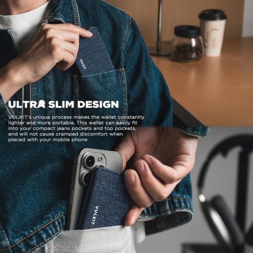 Image of VULKIT Slim Minimalist Card Holder RFID Blocking Leather Credit Card Holder Front Pocket Wallet Magnetic Closure, Denim Blue