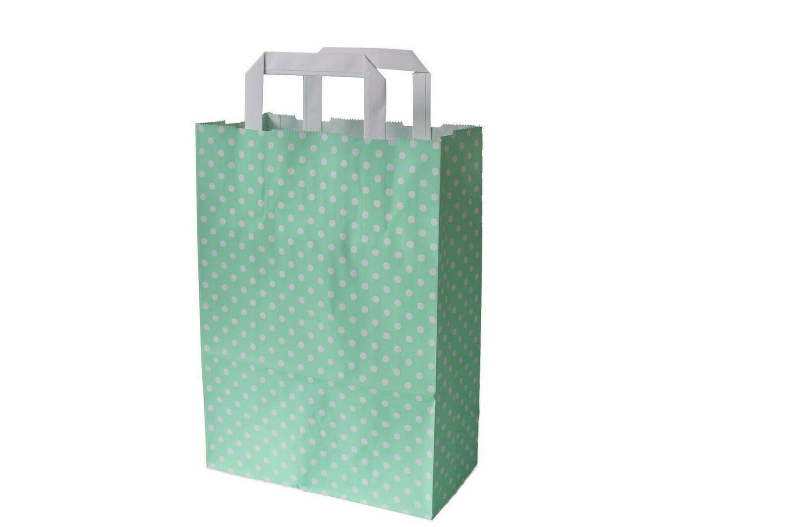 Papierowe torby z płaskimi uchwytami w kropki miętowe – różne rozmiary i ilości (22 + 10 x 31 cm, 100 sztuk)