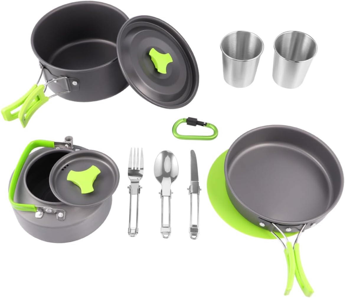 12-Piece Portable Camping Cookware Set for 1-2 People Lightweight Cooking Utensils Kettle and Pots for Outdoor Cooking and Hiking