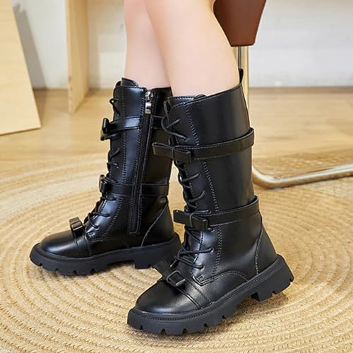 Girl's Knee High Boots Lace-Up Side Zipper Combat Riding Boots Fuax Leather Military Boots Toddler/Little Kid/Big Kid3