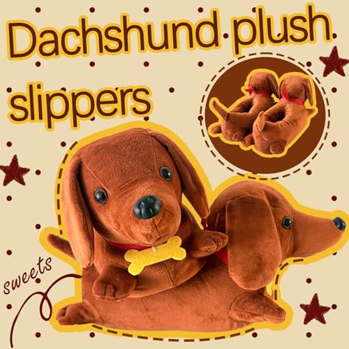 Image of Unimaglif Cute Dachshund Slippers For Women - Cozy Warm Animal Dog Slippers For Indoor