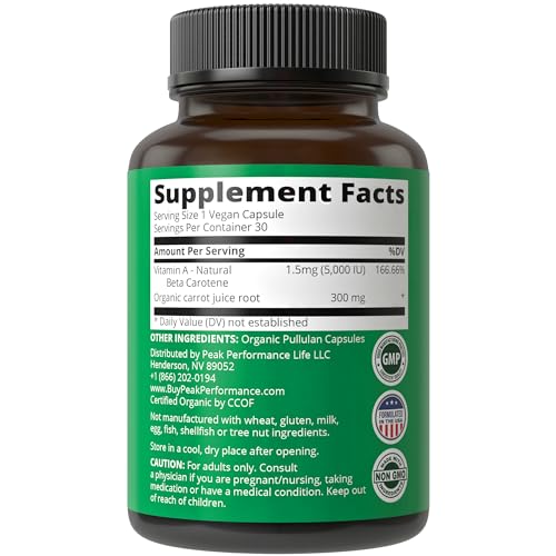 Peak Performance PPWFVITACAPS1 Certified Organic Vitamin A 5000 Iu Supplement Capsules High Potency Vitamins Made thumb #4