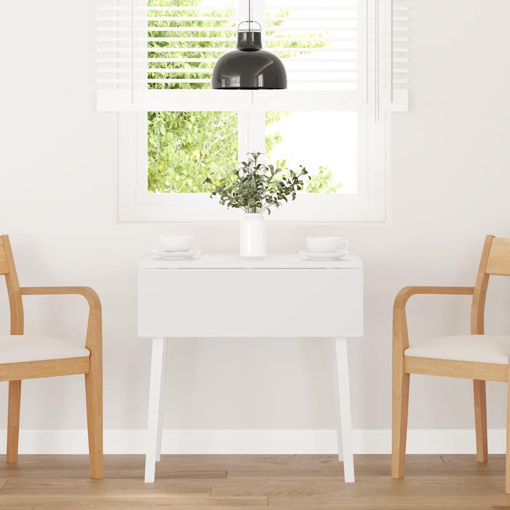 Mesa de Comedor Abatible de Madera Maciza de Hule Blanco - 90/45 x 75 x 75 cm - Apto para Trabajo y Comidas