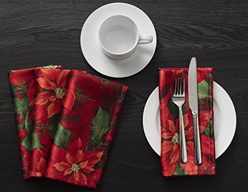 image for Benson Mills Poinsettia Elegance Herringbone Print Christmas Tableclot