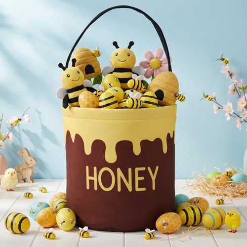 Cosblank Honey Basket with Handle Canvas Honey Bee Gifts Bucket Tote Goody Basket for Home Party Decoration Supplies