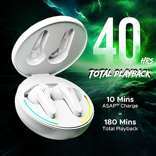 Image of Boat Immortal 141, ENx Tech, 40HRS Battery, Low Latency Mode, Fast Charge, IPX4, IWP Tech, RBG Lights, v5.3 Bluetooth Earbuds, TWS Ear Buds Wireless Earphones with mic, Gaming Earbuds (White Sabre)