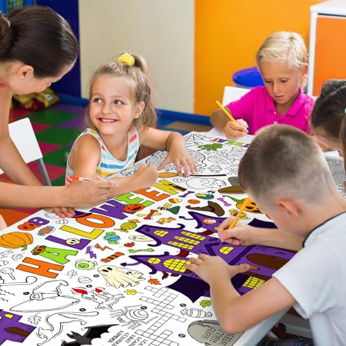 Image of Gatherfun Halloween Coloring Tablecloth - 31.5 x 72 Inches,Versatile Paper Coloring Banner /Table Cover for School Party Halloween Decoration