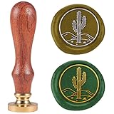 DELORIGIN Cactus 1' Wax Seal Stamp Retro Sealing Stamps Removable Brass Head Seal Stamp with Wooden Handle Sealing Wax for Envelope Greeting Card Letter Wedding Invitations Gift Wrapping Decor