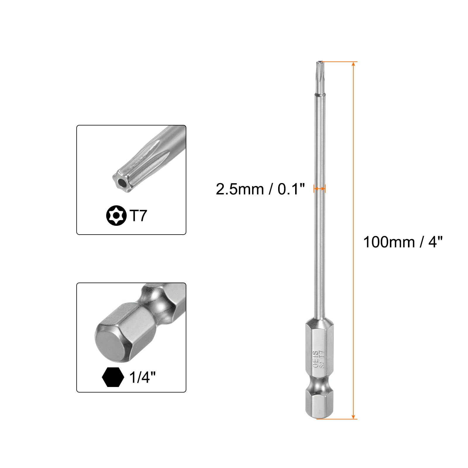 HARFINGTON T7 Torx Head Screwdriver Bit 1/4" Hex Shank 2