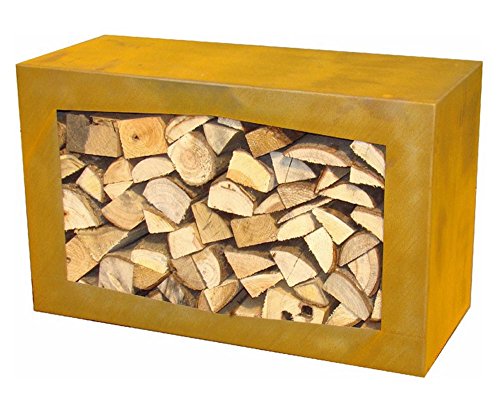 Yerd Holzbox: stabiles Kaminholz-Regal 80x50x35cm Corten-Stahl oder Stahl schwarz, verschweißt, stapelbar, verwindungs-steif (Corten-Stahl 1,6mm)