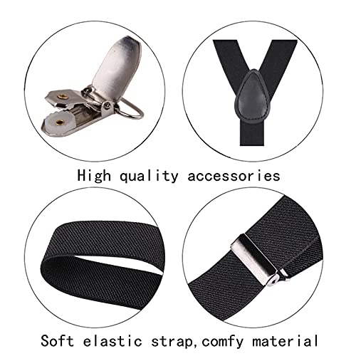 Image of Suspenders for Men and Women Adjustable Elastic 1 inch Wide Leather Heavy Pants Strong Metal Clips Suspender Costume
