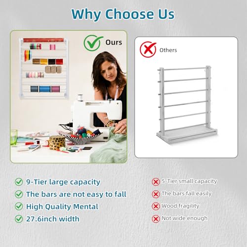 Image of 9 Tier Ribbon Storage Organizer, Wall Mounted Ribbon Holder, Wrapping Paper Rack for Craft Room, Cake Shop, Flower Store, Scarf Belt Organizer-White