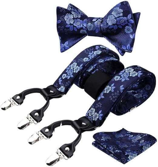 HISDERN Paisley Tirantes para hombre forma de Y elásticos y ajustables Pajarita Pañuelo set Conjuntos de y pajaritas para hombre