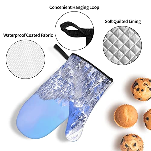 Winter-Schneeflocken Ofenhandschuhe & Topflappen Set – 4-teilig, Wasserdicht & Isoliert