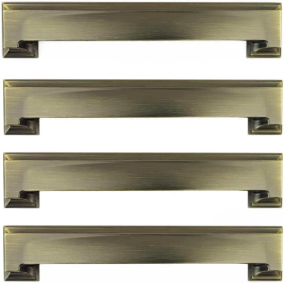 French Furniture FittingsSet of 4 Art Deco Kitchen Cabinet Square Cup Handles 2 Sizes, Cup Handles for Kitchen Cupboard Doors and Drawers Matt Antique Brass (Distance Between fixings 128 or 160mm)