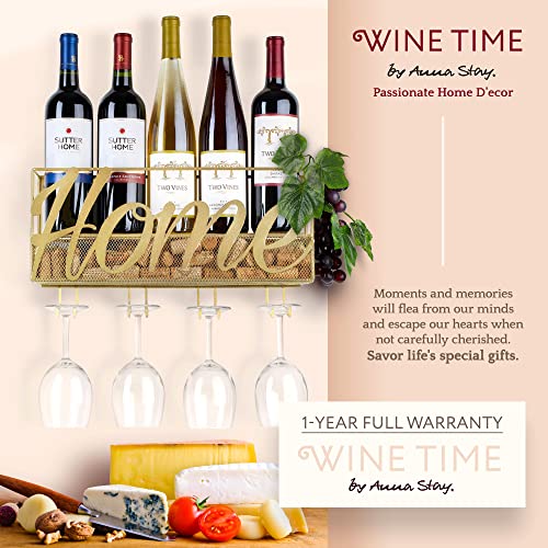 Anna Stay Wine Rack Wall Mounted - Decorative Wine Rack with Wine Glass Holder, Wall Mounted Wine Rack inc Cork Storage & Wine Charms, Wine Gifts with Wine Bottle Holder for Wine Decor