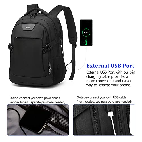 Image of DUSLANG Travel Work Laptop Backpack With USB Charging Charger Port Fits 15.6 Inch Notebook Business Anti Theft College Computer Bag Back Pack for Women Men with Rain Cover - Black