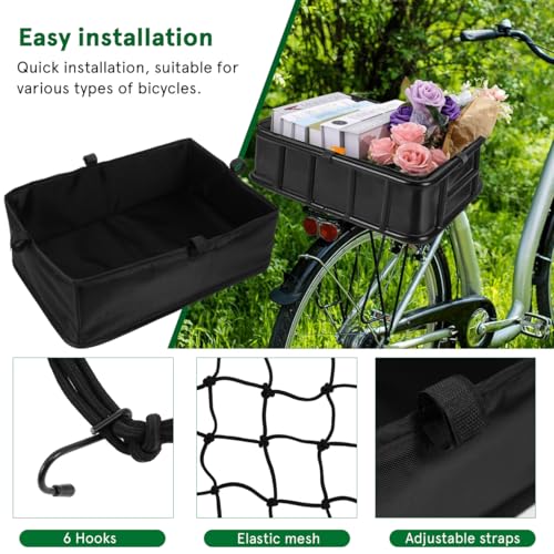 ibasenice Fahrradkorb Liner Mit Netzbeutel Schwarz GroßEs FassungsvermöGen Aus Oxford Stoff Und Schwamm FüR Sichere Aufbewahrung Und Schnelle Installation