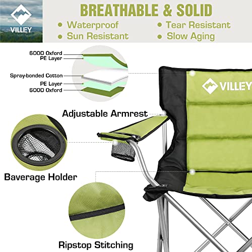 Villey Camping Chairs, Padded Folding Chair, Outdoor Portable High Camp Chair, Foldable Outside Arm Chair With Cup Holder & Carry Bag, Green #TOP5