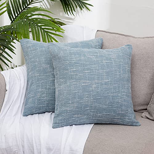 Hangood 2er Set Künstlich Baumwolle Leinen Stil Kissenbezug Kissenhülle Dekorative Dekokissen Sofakissen Deko Bezug mit Verstecktem Reißverschluss für Sofa Schlafzimmer Hellblau 50x50 Cover