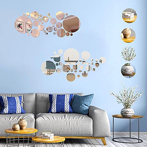 Spiegelwandsticker, 56 Stück Spiegelfliesen Selbstklebend Wandaufkleber Acrylspiegel Kunststoff Spiegel Selbstklebende Fliesen Spiegel DIY Silber Küche Dekorative Badezimmer Spiegelblätter Cover