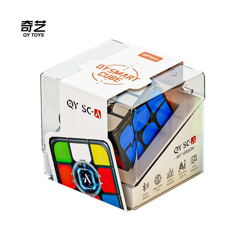 Image of HAWKISTER Qiyi AI Smart Cube 3X3 Speed Cube Magnetic Stickerless, QY 3X3X3 Cube With Bluetooth Intelligent Tracking Of Timed-Motion Steps With App, Black Base, 3+ Years