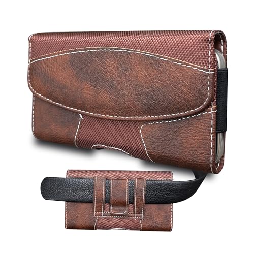 Maezar Leather Phone Holster for Men with Belt Clip, Cell Phone Holder for iPhone 17/16/15/14/13/12/Pro Max & Plus,Galaxy S25/24/23 Ultra & Plus,S24 FE,Belt Pouch Case Magnetic Closure (Brown-XL)