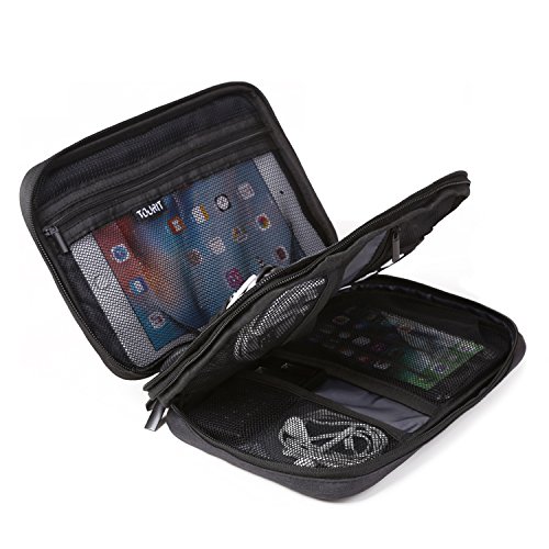 TOURIT Double Layer Electronics Accessories Organizer Bag Pouch Travel Case for Cables, Charger, Hard Drive, Memory Cards, Kindle, iPad Mini etc (Black)