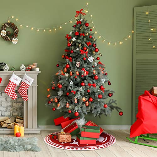 WBHome Christmas Tree Skirt, 48 inch Double-Layer Cable Knit Knitted Thick Rustic Holiday Decoration, Christmas Sledge Pattern - Thumbnail 5