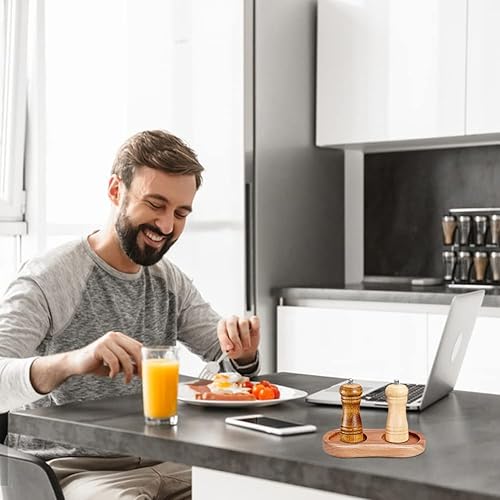 Miniatura 7 de GORGECRAFT Bandeja de madera para molinillo de sal y pimienta, bandeja de madera de acacia, molinillos y cocteleros, molinillo de sal y pimienta,