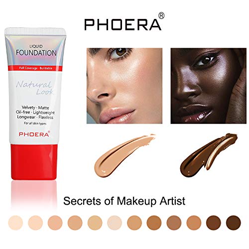Aquapurity Phoera Full Coverage Foundation New Formula Waterproof Long Lasting Oil Free Velvet Matte Liquid Foundation For Oily Skin Flawless Makeup Base Cream Concealer (102 Nude) #TOP6