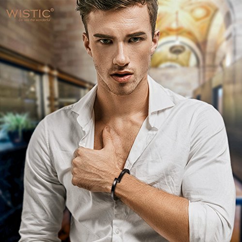 Wistic Bar Screw Bracelets Cuff Bangle For Men Stainless Steel Jewelry Chunky Bracelet For Women Stainless Steel And Clasp Wristband Cuff Bracelet For Girls Gold Rose Gold Silver Black Pvd Plated Touch Of Luxury Polished Chunky Couples Friendship Bracelets (Overlap For Men Black) #TOP3