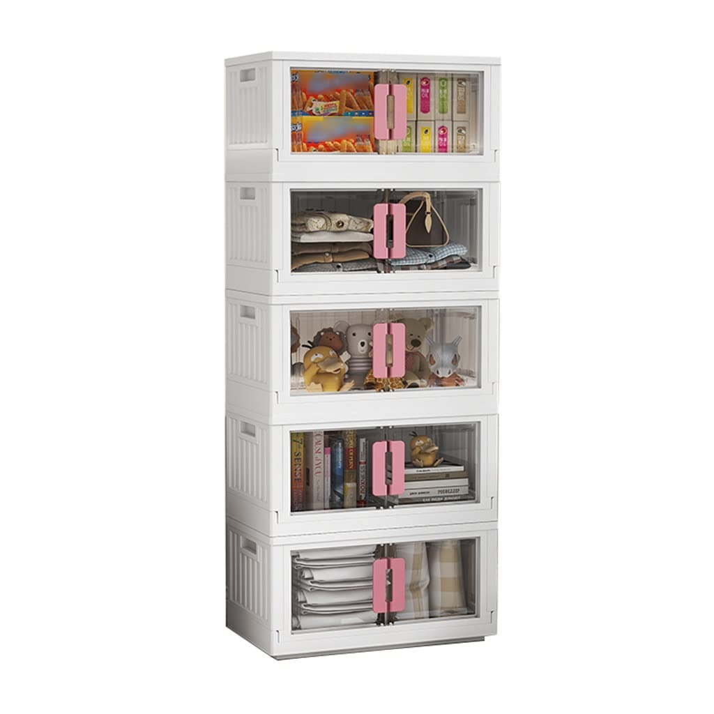 Foldable Clear Storage Box with Double Doors - Stackable and Movable Storage Bins for Bedroom Closet and Study