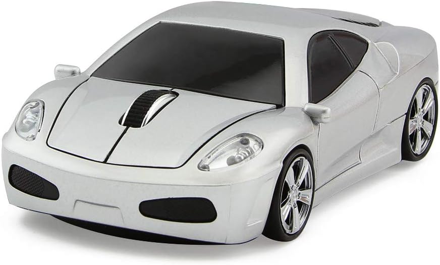 Wireless Car Mouse, 3D Sports Car Shape Optical Mouse, Ergonomic Desktop Laptop Mouse for FLL Silver