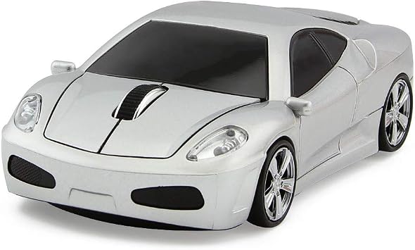 Wireless Car Mouse Computer Mice, 3D Sports Car Shape Optical Mouse, Ergonomic Desktop Laptop Mouse for FLL Silver