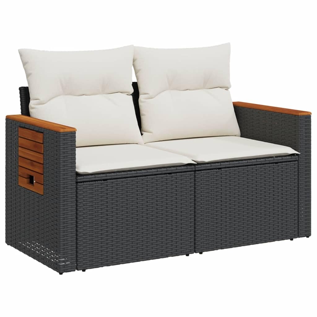 IKAYAA Divanetto da Esterno 2 Posti con Contenitore Divano da Giardino in Polyrattan Salotto da Giardino in Polyrattan Set da arredo per Esterno con Cuscini-Nero e Bianco-2 pz