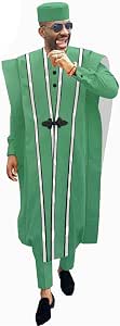 4-Piece African Men's Agbada Outfit - Ankara Dashiki Shirt, Pants, Robe & Hat, Custom Sizing