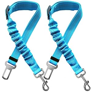 2 Dog Car Harness Seatbelt Seat Belt Leash Travel Accessories Bungee Anti Shock Pet Cat Adjustable Lead Clip Safety Seats Belts Sky Blue