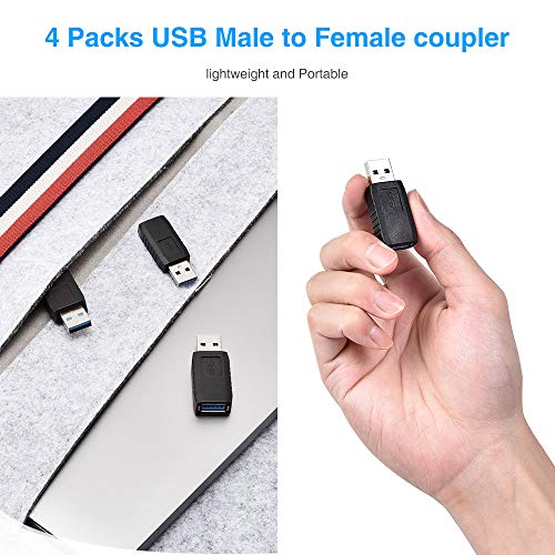 Eluteng Usb Coupler Male To Female 4Packs Usb 3.0 Type A Adapter Superspeed 5Gbps Usb Port Extension Connector Bridge Compatible With Laptop Computer Hard Drive Printer Camera #TOP5