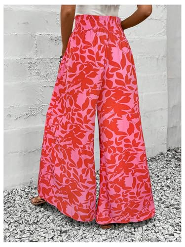 Floerns Women's Summer Tropical Palazzo Pants High Waist Wide Leg Beach Trousers3