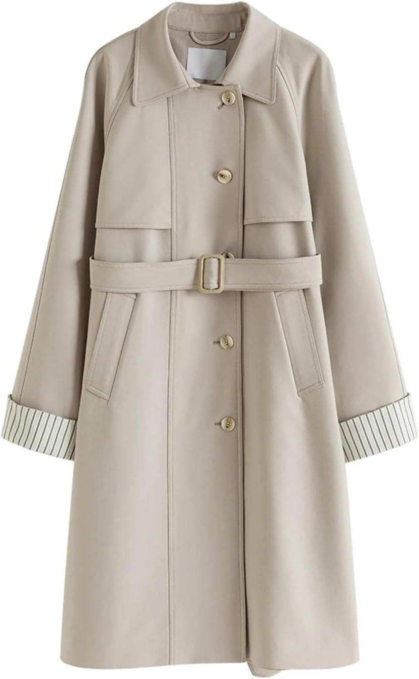 Women Single-Breasted Long Windbreaker Diagonal Placket Design Trench Raglan Sleeve Coat