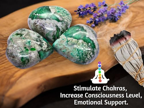 Image of Certified Variscite Crystal Heart Palm Pebbles Stones for Anxiety Stress Relief Massage - AAA Grade Original Healing Gemstone Agate Heart Palm Stone for Yoga Meditation Spiritual