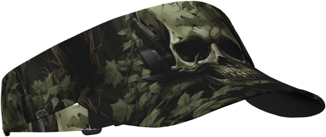Skeleton Covered by Leaves Sports Sun Visor Hats Empty Top Baseball Cap Summer Tennis Golf Visor Caps for Women Men Black