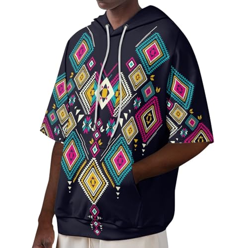 Men's Pullover Hoodie Leisure Hip-Hop Outfit Breathable Fabric Kangaroo Pocket Tribe Native Ethnic Aztec Print4
