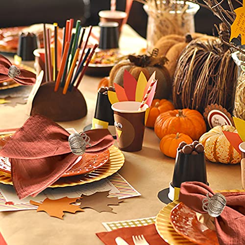 6 Pumpkin Napkin Rings & 6 Maple Leaf Napkin Rings For Christmas, Thanksgiving, Halloween, Party Decoration, Dinning Table, Everyday, Weddings, Family Gatherings (Bronze Pumpkin, Fall Leaf) #TOP4