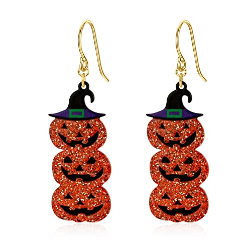 WOWORAMA Halloween Earrings Cute Pumpkin Earrings for Women Fun Crystal Pumpkin Stud Earrings Funny Smiling Face Pumpkin Drop Earrings Halloween Earrings Jewelry