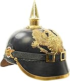 Circonférence : 66 cm Casque médiéval allemand Pickelhaube à pointes en cuir impérial Prussien Casque d\'officier militaire en laiton pour homme Réplique du costume de jeu de rôle de la Première Guerre mondiale et de la