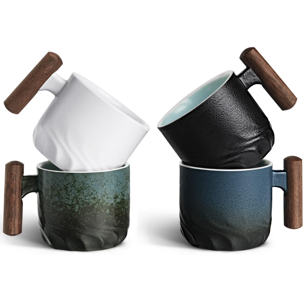 Vicloon Espresso Cups, Ceramic Coffee Mug, Coffee Cup with Wooden Handle Espresso Shot Cups - Image 4
